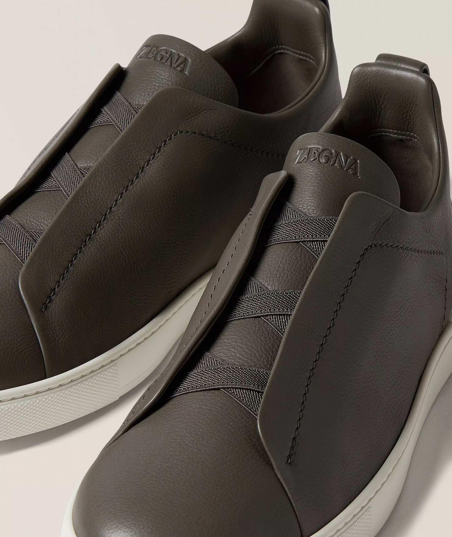 Triple Stitched Military Green Leather Sneakers