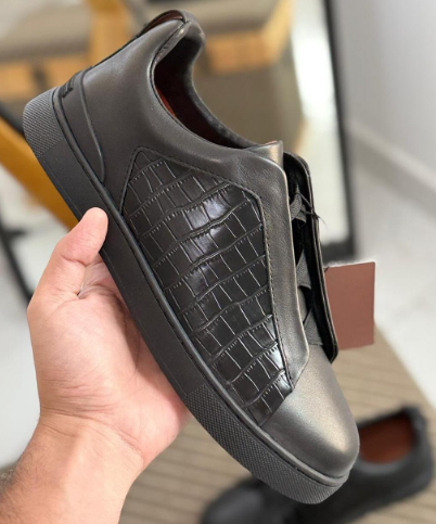 Croc-Embossed Luxury Low-Top Sneakers