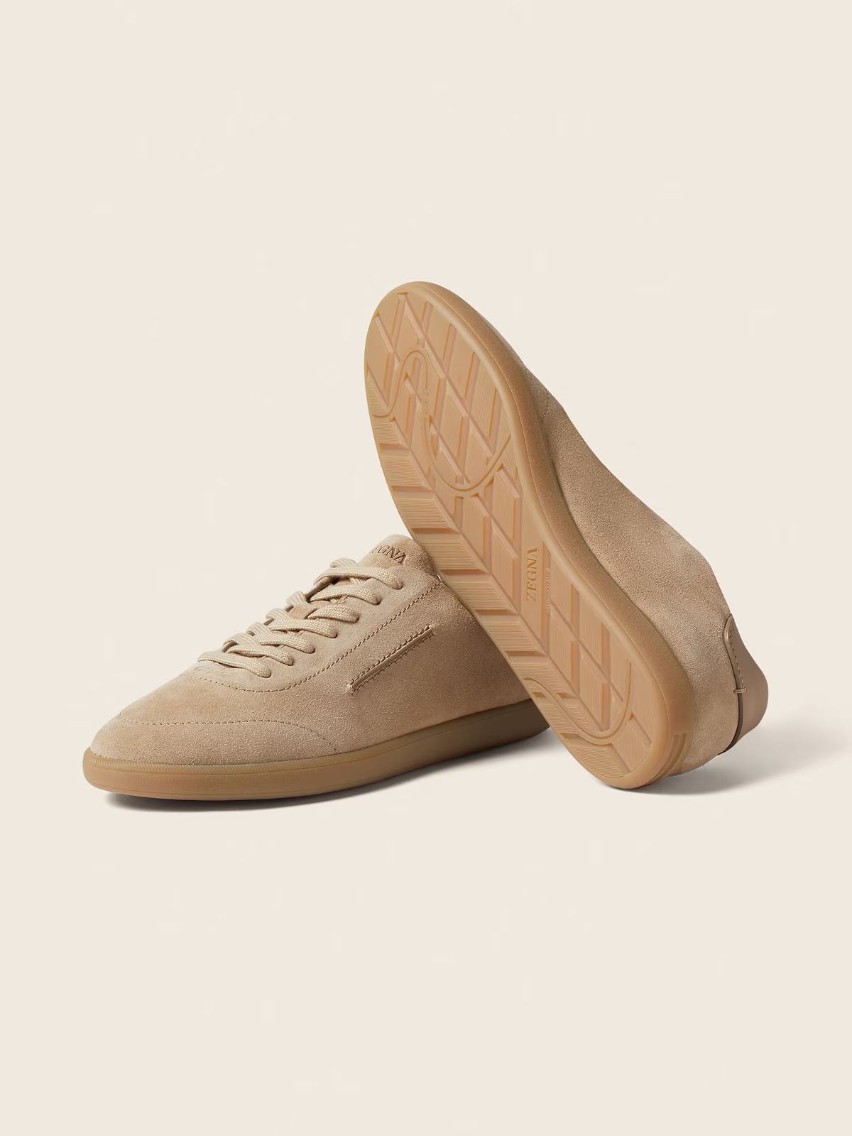 Men's Suede Low Top Sneakers Tan Brown Triple Stitch