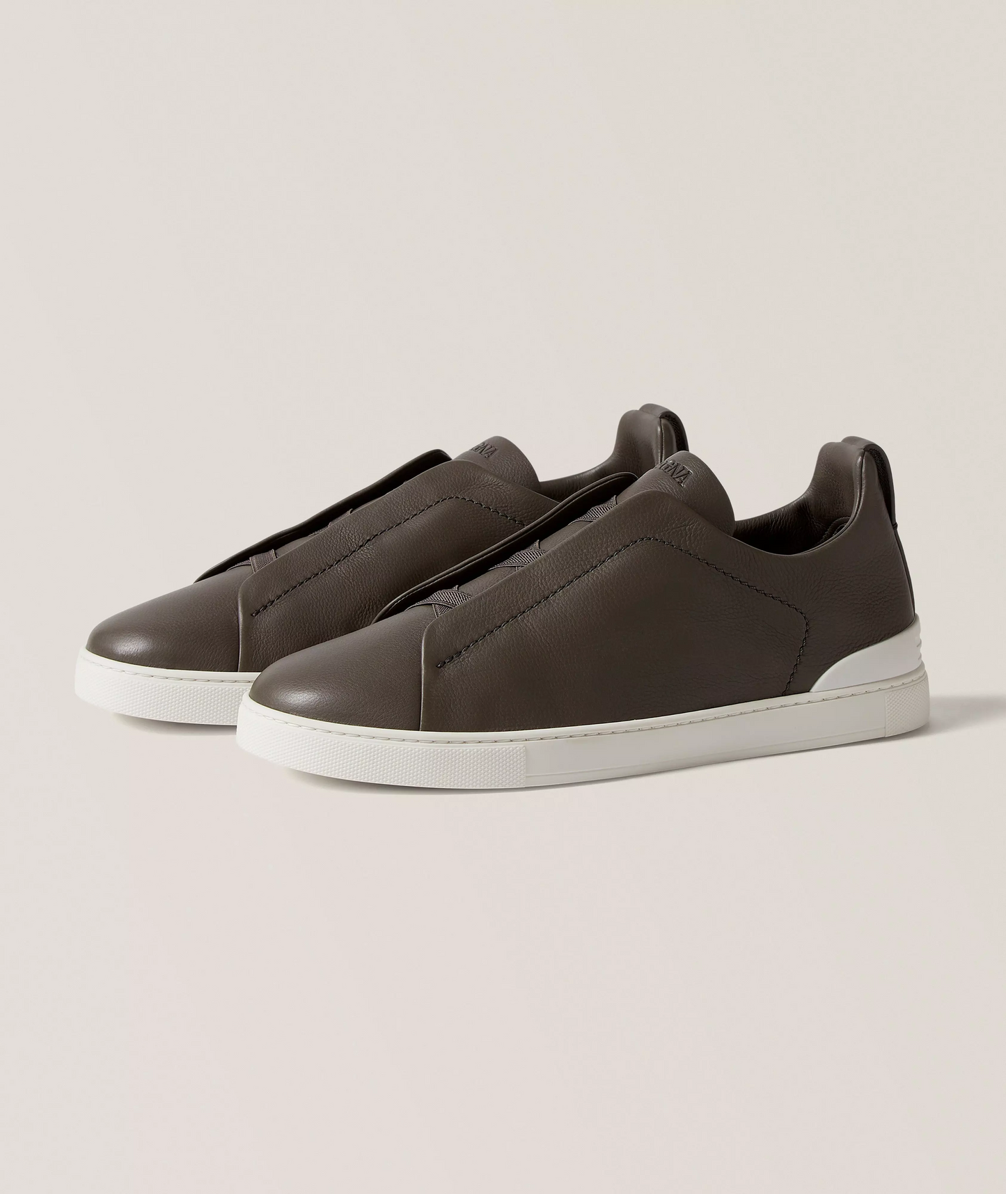 Triple Stitched Military Green Leather Sneakers