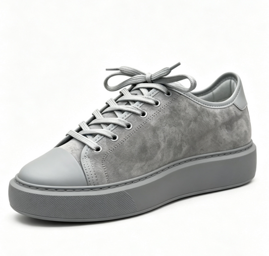 Mid Leather Toe Cap Trainer in Grey