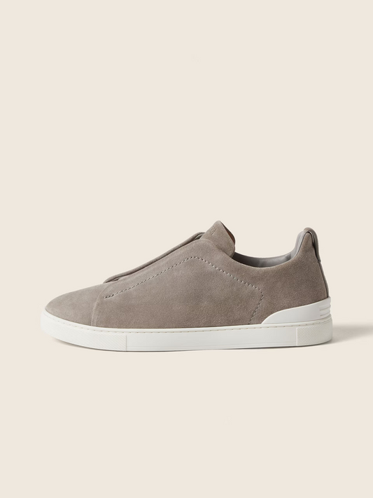 The Grey Melange Suede Triple Stitch  Sneakers