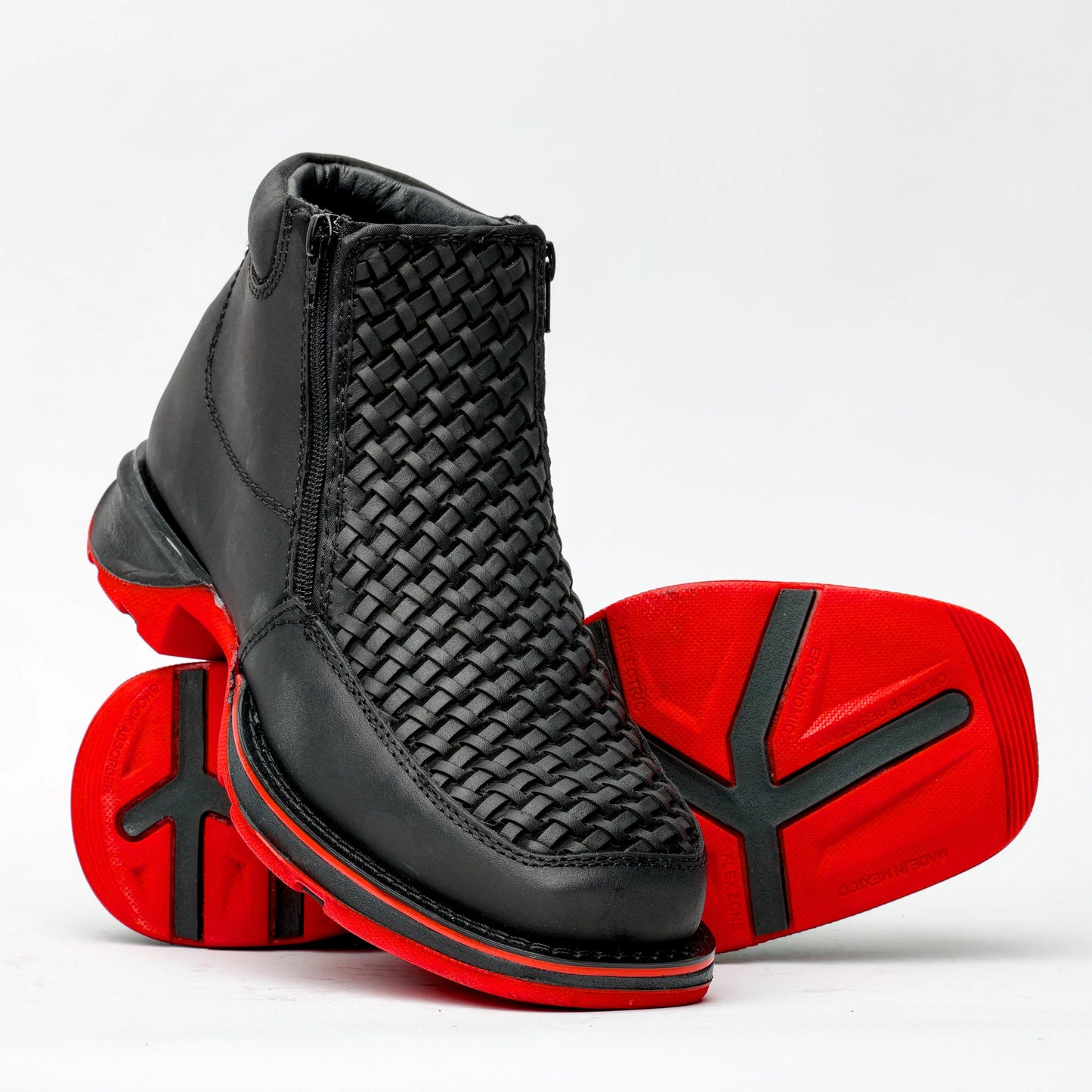 Black Basketweave Leather Botin With Lightweight Soles - Square Toe