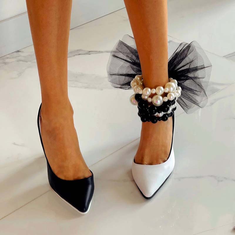 Fashion Color Block Pointed-toe Chunky Heels