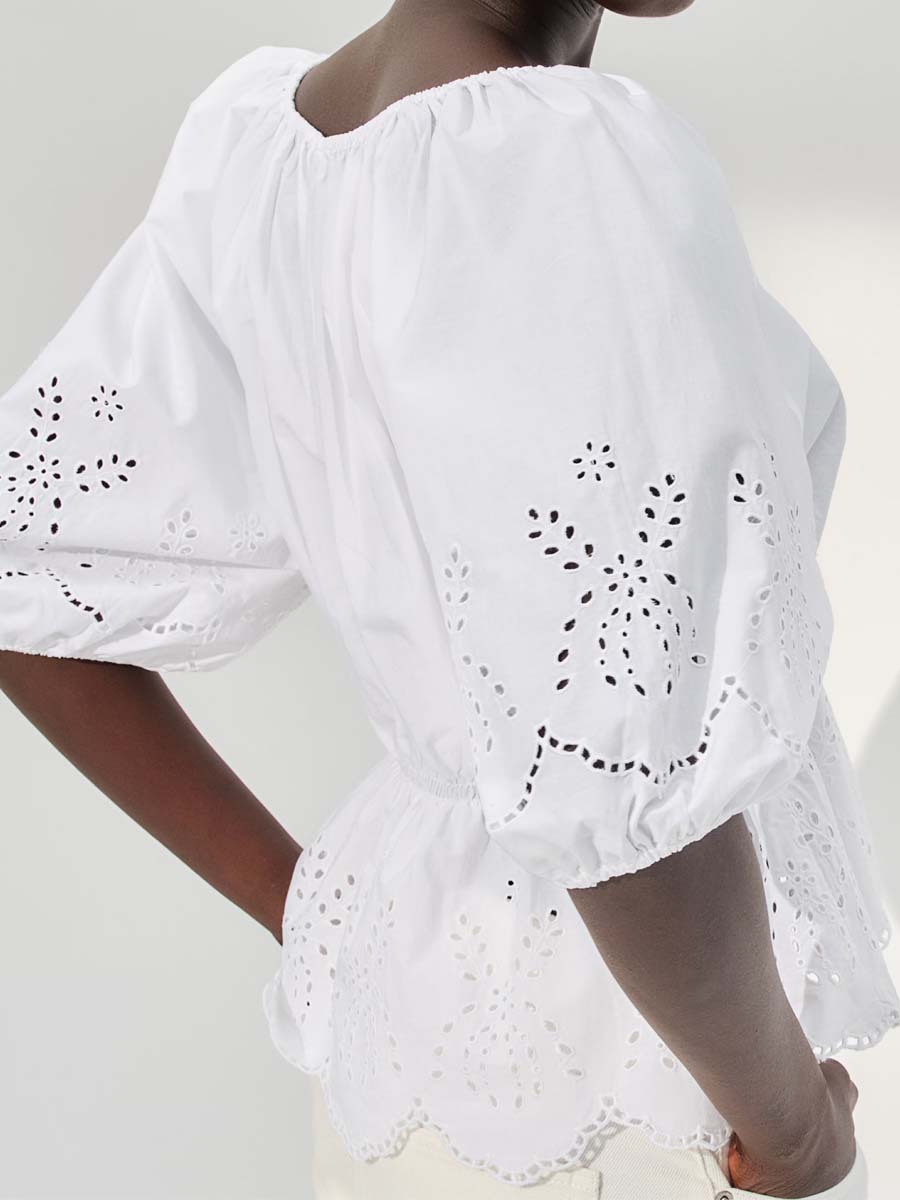Embroidered Eyelet Detail Top