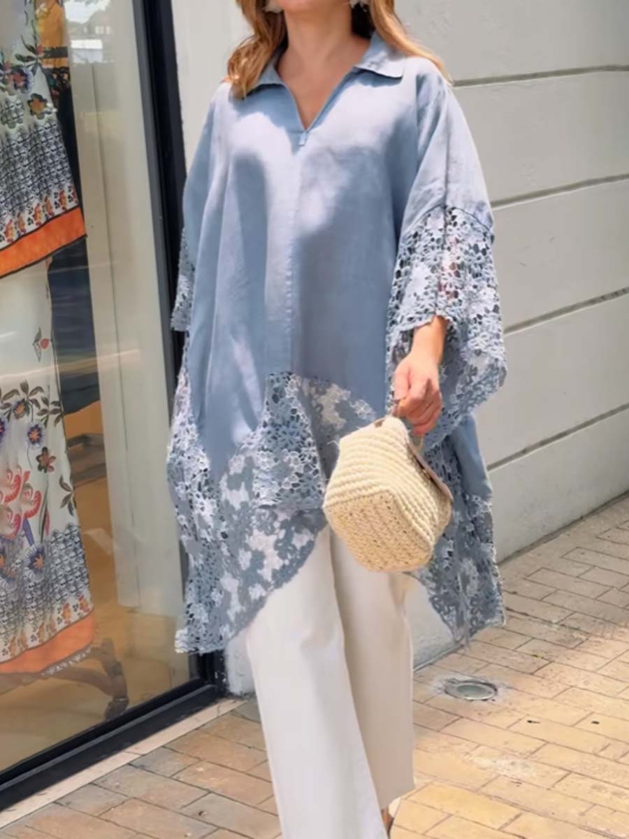 Irregular Batwing Sleeve Lace Blouse