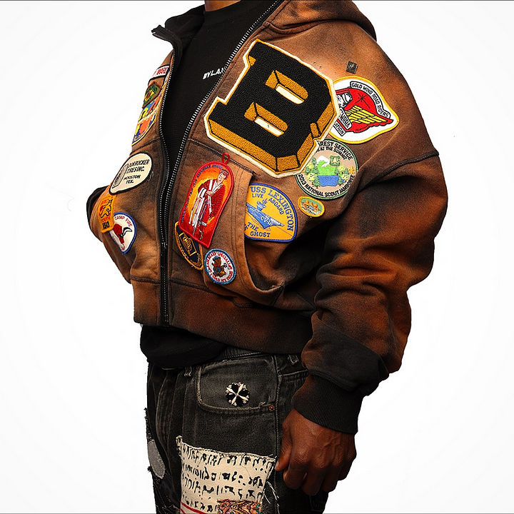 Casual Preppy Style Badge Zip-up Hoodie