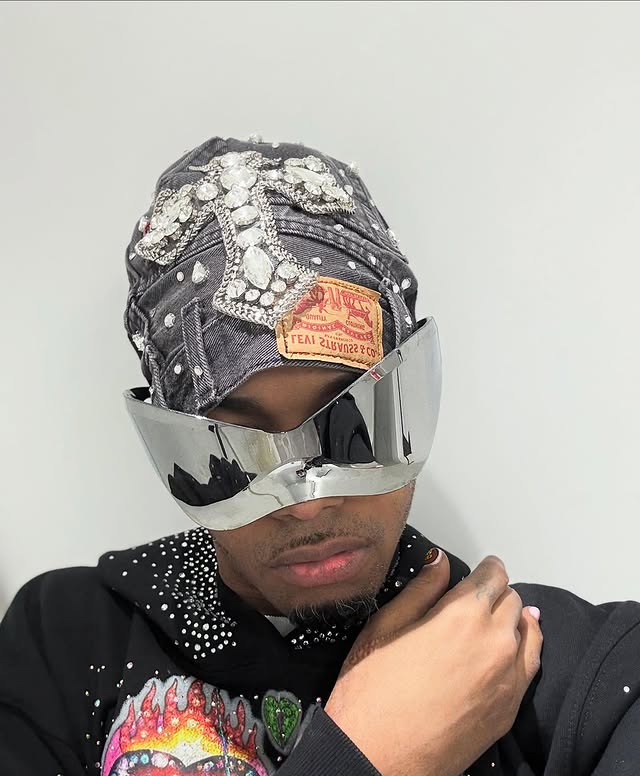 Rhinestone Cross Denim Durag Hat