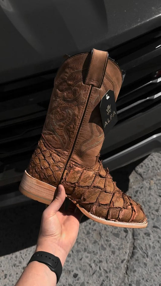 Retro Natural Leather Fish Boots - Square Toe