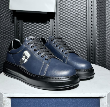 Soft leather blue men's sneakers