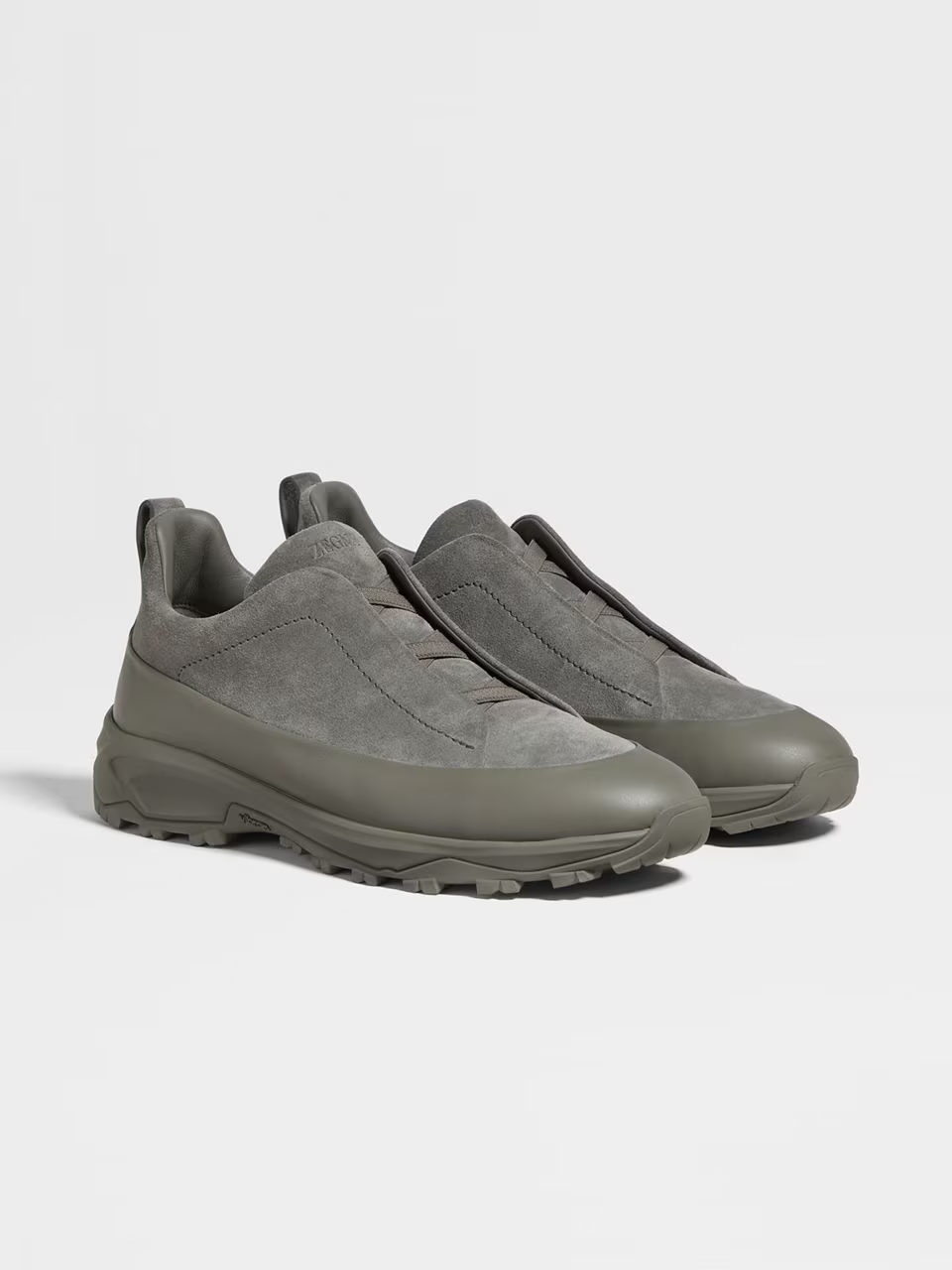 Grey Suede and Leather Triple Stitch Monte Sneakers