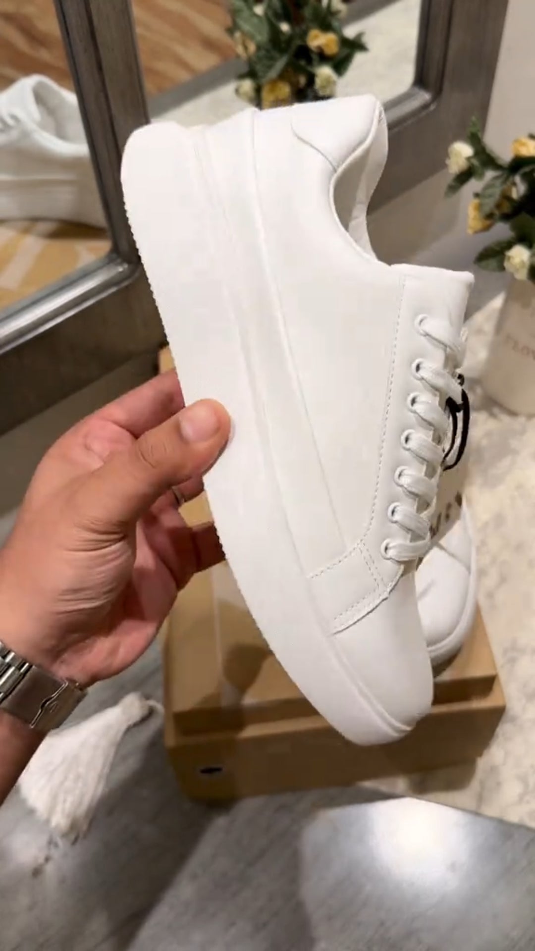 Pure White Platform Low Top Leather Sneakers