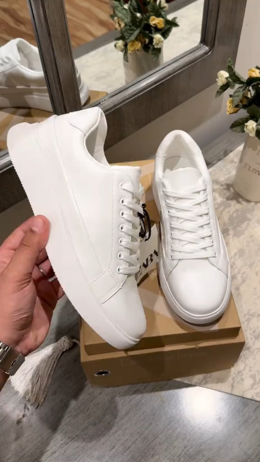 Pure White Platform Low Top Leather Sneakers