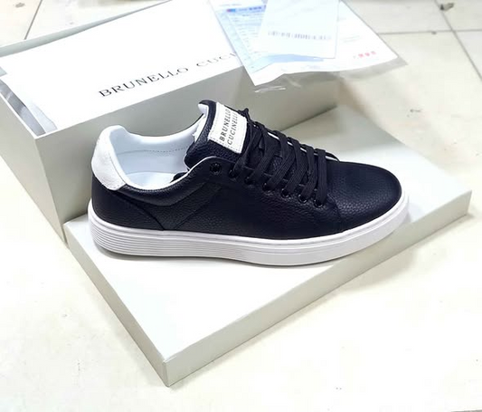Dark Blue Leather Low-Top Sneakers