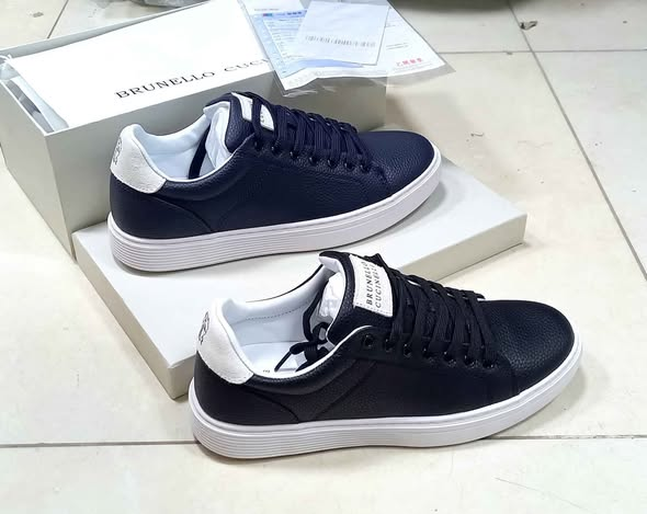Dark Blue Leather Low-Top Sneakers