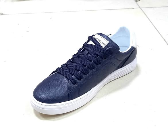 Dark Blue Leather Low-Top Sneakers