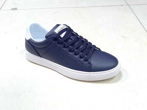 Dark Blue Leather Low-Top Sneakers