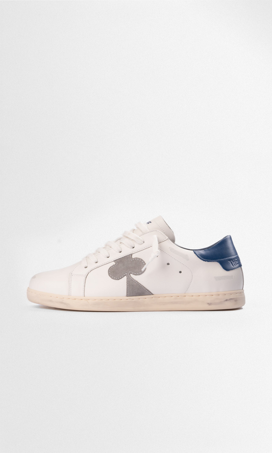Distressed White Leather Low-Top Sneakers