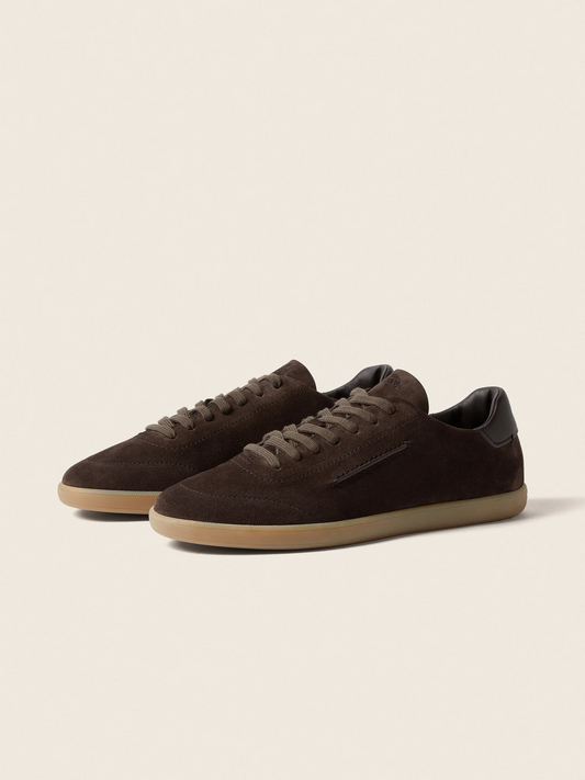 Triple Stitch Dark Brown Suede Low Top Sneaker