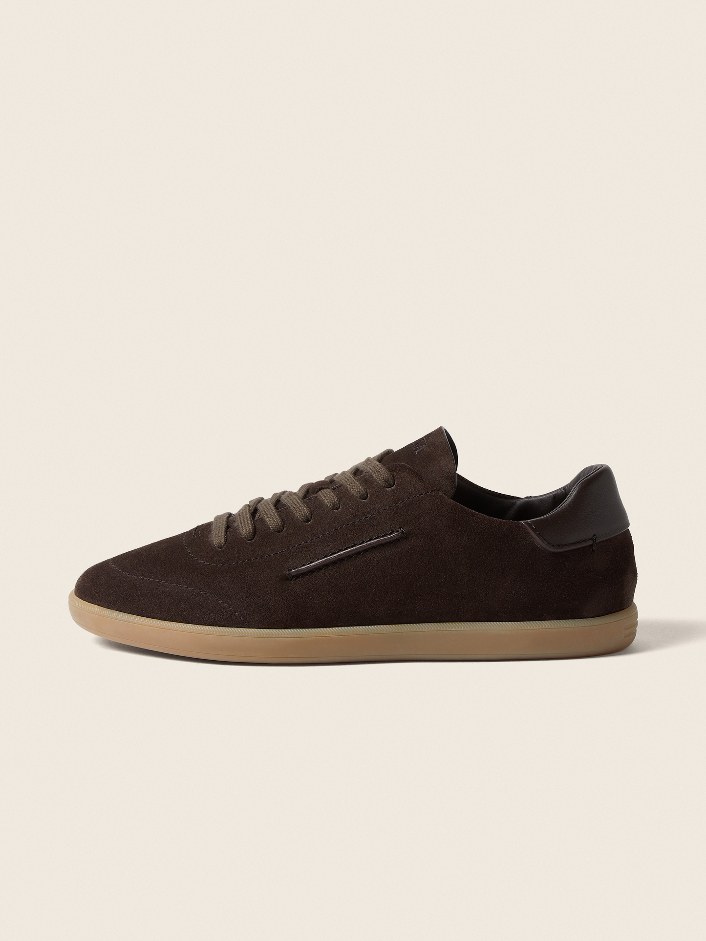 Triple Stitch Dark Brown Suede Low Top Sneaker