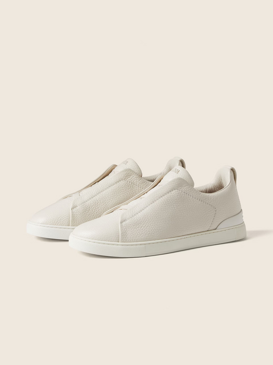 White Deerskin Triple Stitch Sneakers
