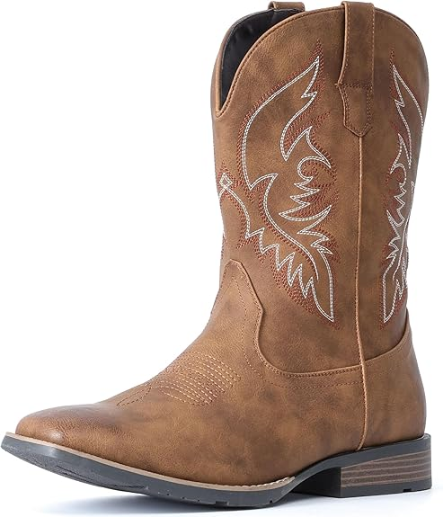Embroidered Square Toe Slip-On Western Boots