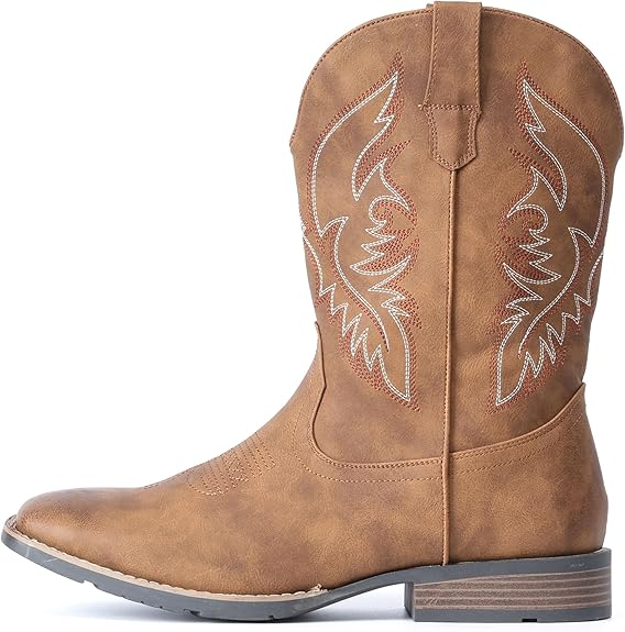 Embroidered Square Toe Slip-On Western Boots