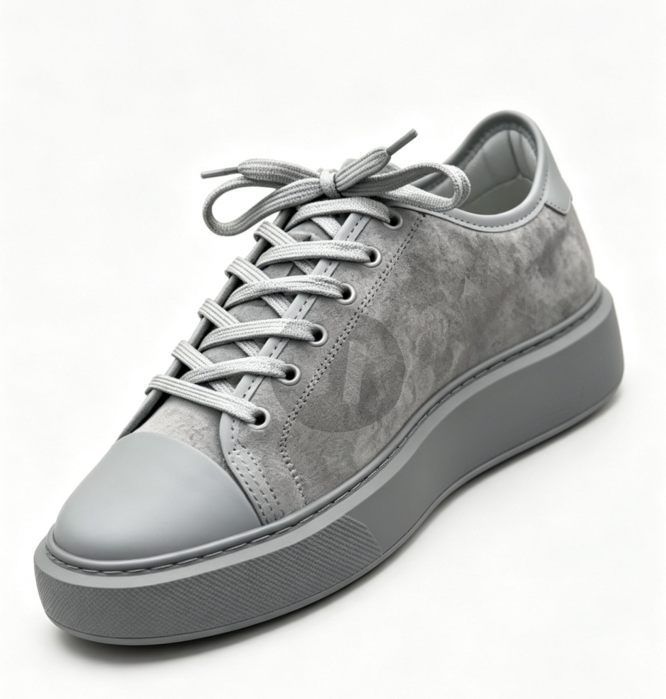 Mid Leather Toe Cap Trainer in Grey
