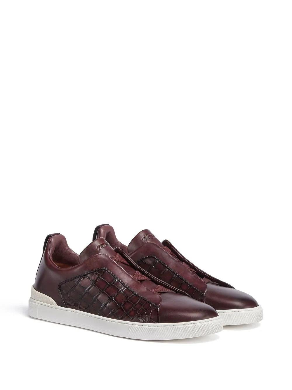 Brown Crocodile Leather Triple Stitch Sneakers
