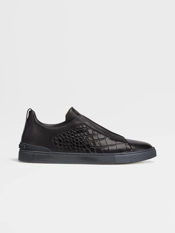 Croc-Embossed Luxury Low-Top Sneakers