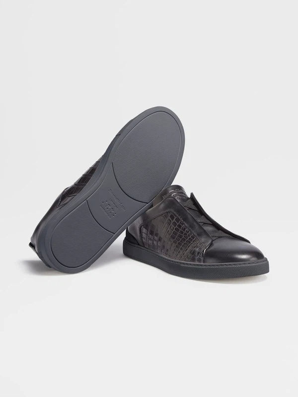 Croc-Embossed Luxury Low-Top Sneakers