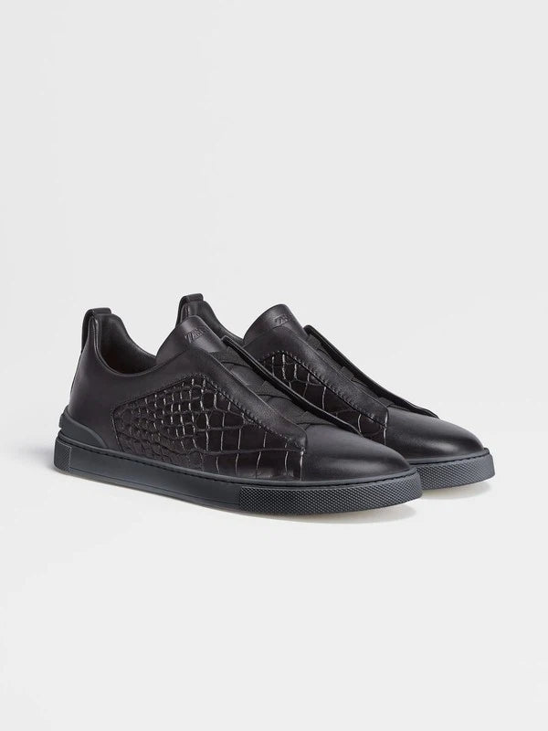 Croc-Embossed Luxury Low-Top Sneakers
