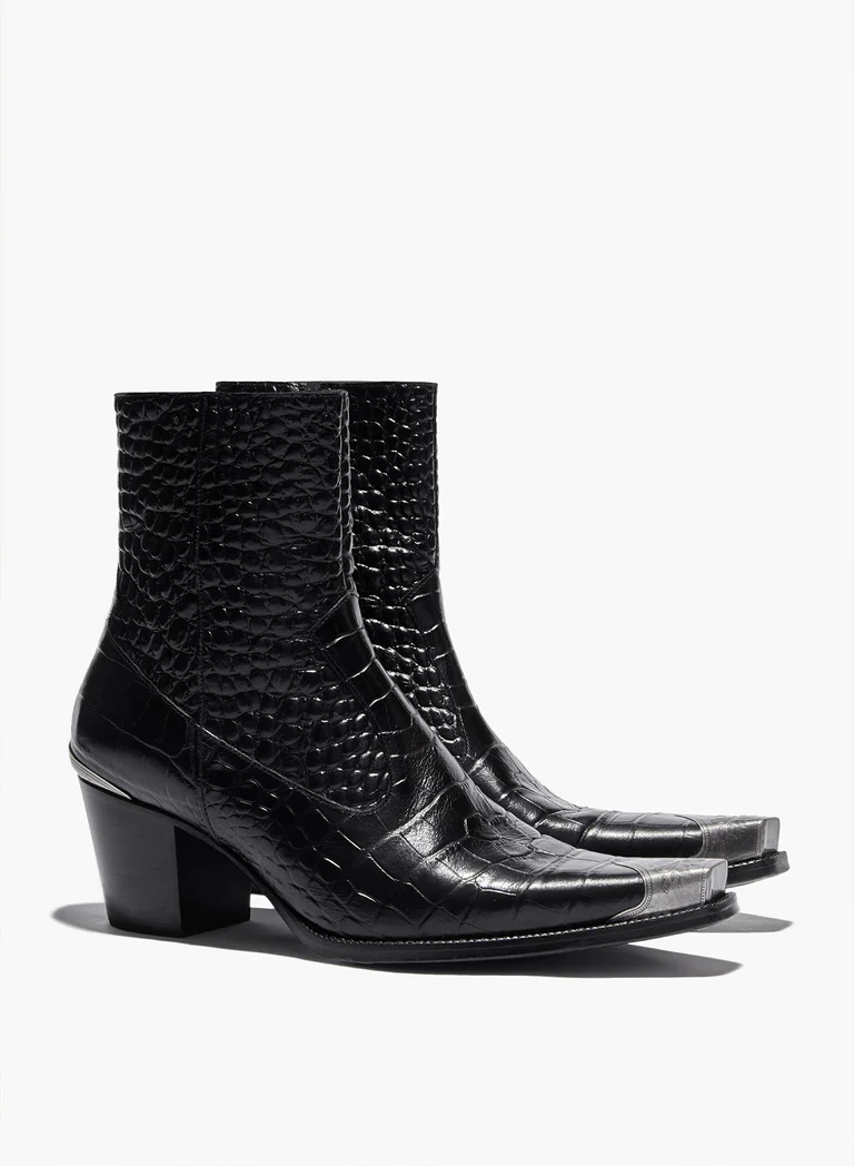 Black Western Croc Effect Metal Toe 60mm Boot