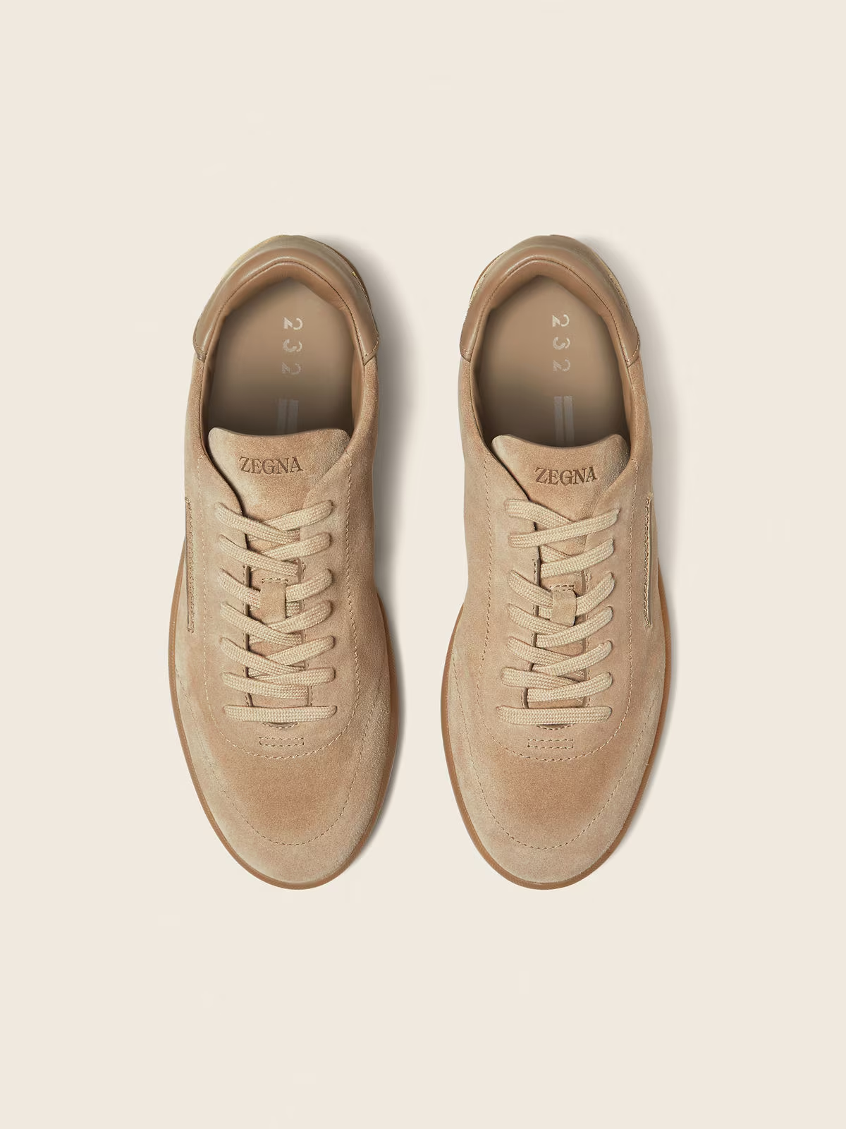 Men's Suede Low Top Sneakers Tan Brown Triple Stitch