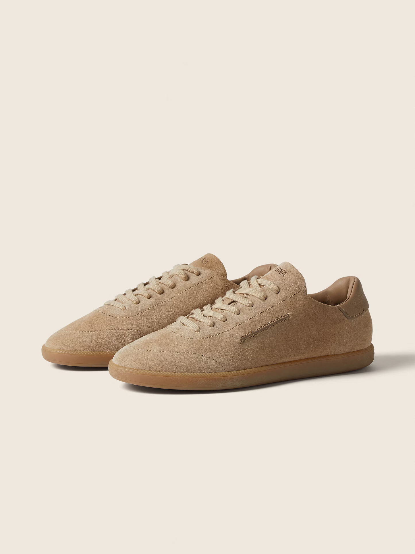 Men's Suede Low Top Sneakers Tan Brown Triple Stitch