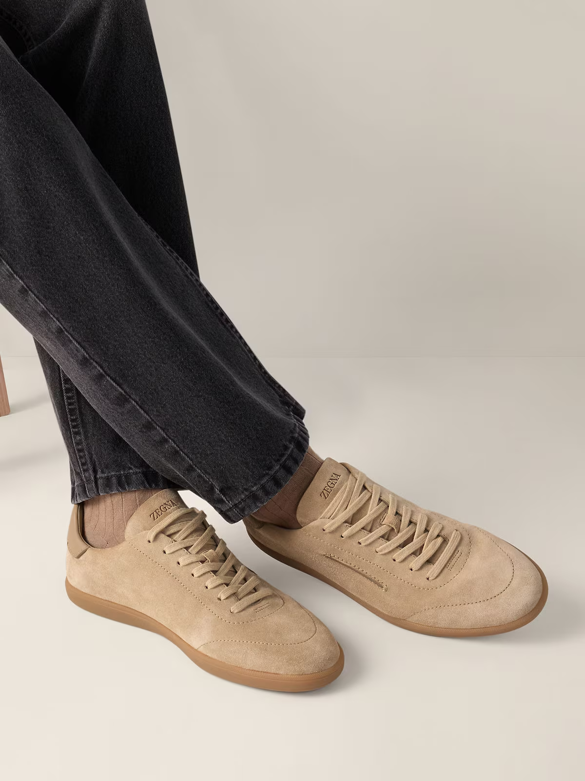 Men's Suede Low Top Sneakers Tan Brown Triple Stitch