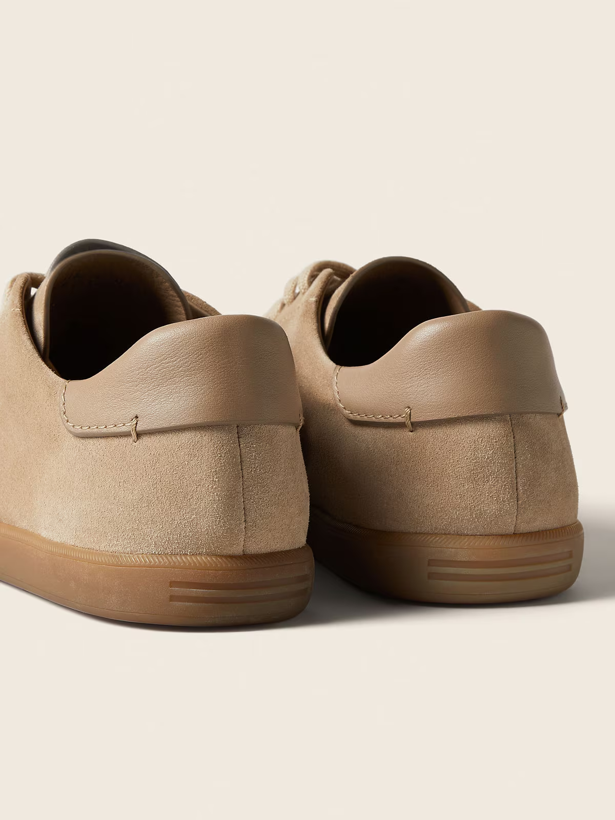Men's Suede Low Top Sneakers Tan Brown Triple Stitch