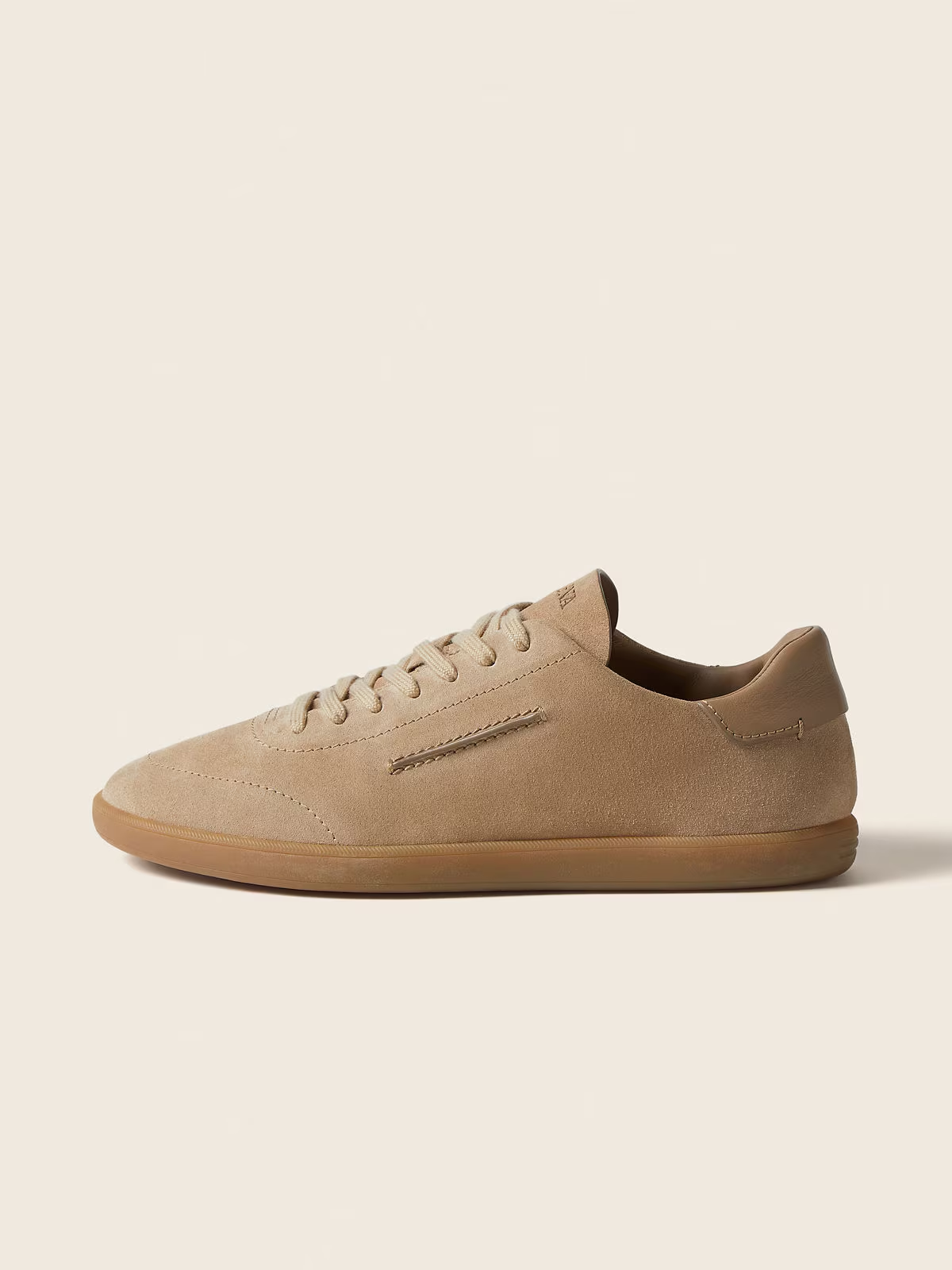 Men's Suede Low Top Sneakers Tan Brown Triple Stitch