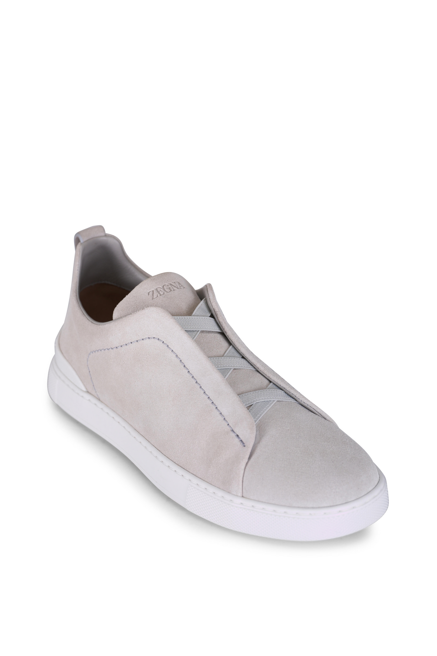 Triple Stitch White Suede Low Top Sneaker