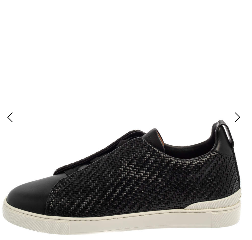 Couture Black Woven Leather Pelletessuta Triple Stitch Slip On Sneakers