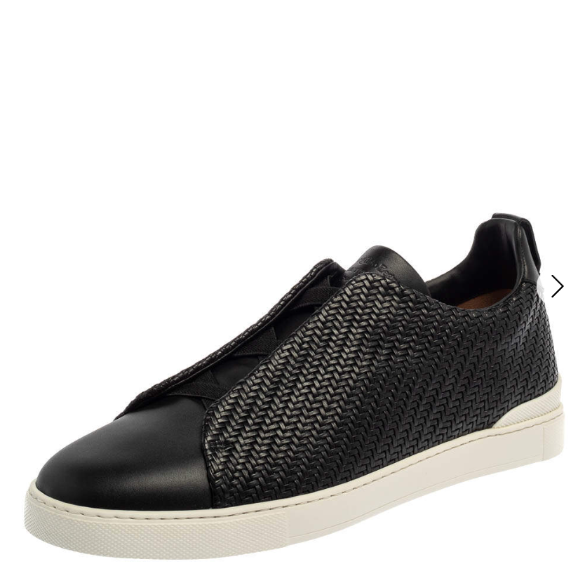 Couture Black Woven Leather Pelletessuta Triple Stitch Slip On Sneakers