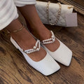 Elegant Pearl Square-toe Shallow Thick Heel Shoes