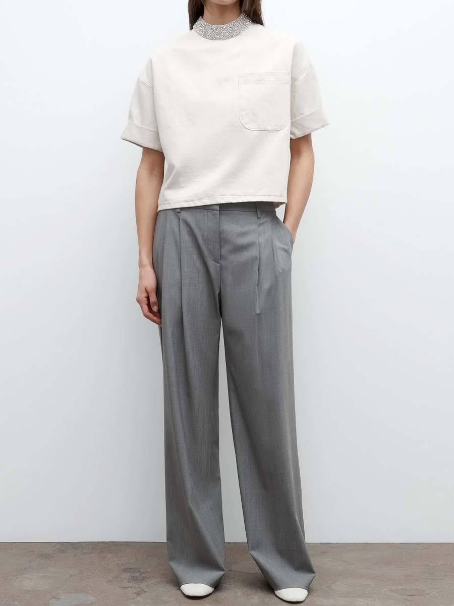 Crystal Collar Short Sleeve Top