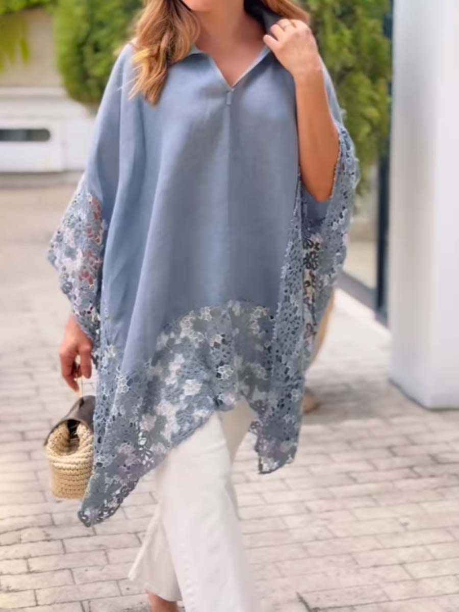 Irregular Batwing Sleeve Lace Blouse