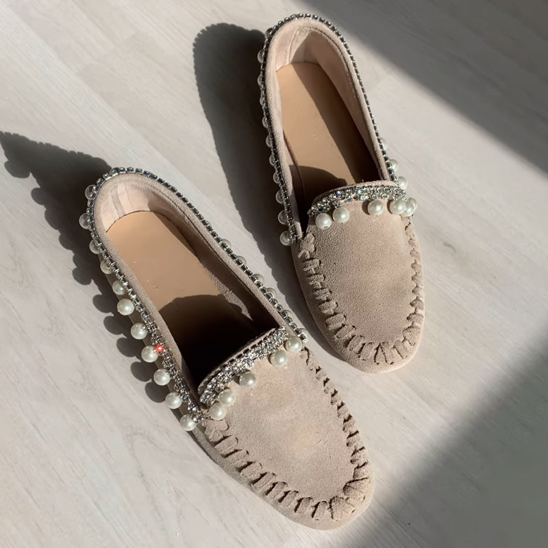 Rhinestone Sparkle Suede Pearl Loafer