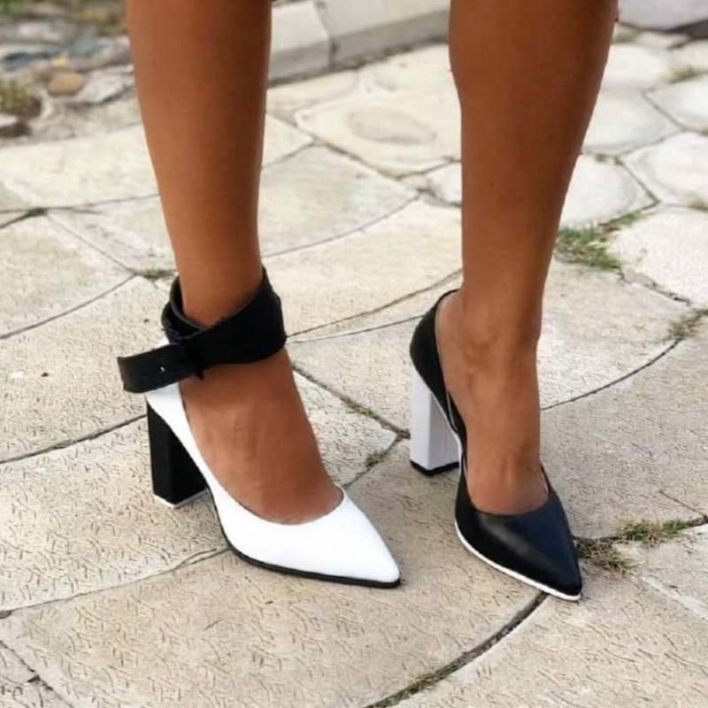 Fashion Color Block Pointed-toe Chunky Heels
