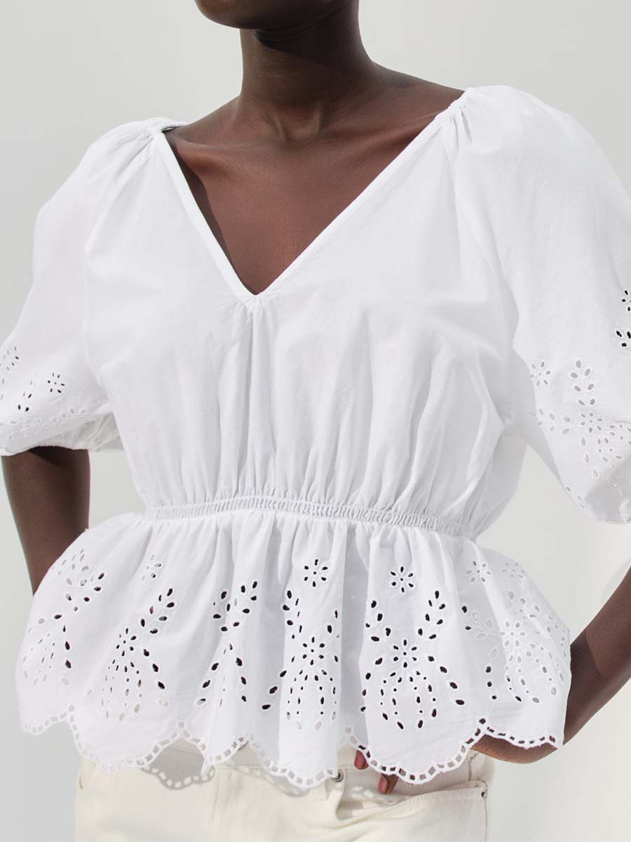 Embroidered Eyelet Detail Top