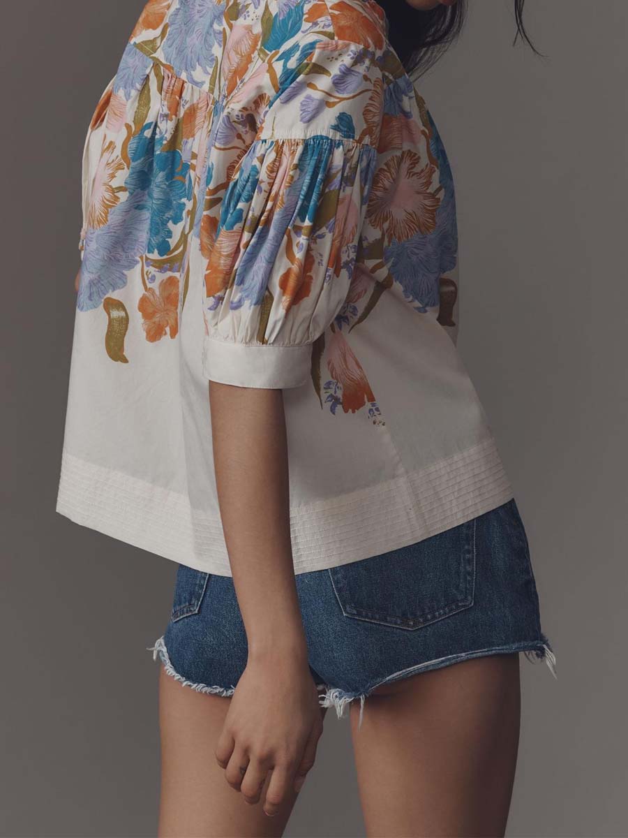 Floral Print Loose V Neck Top