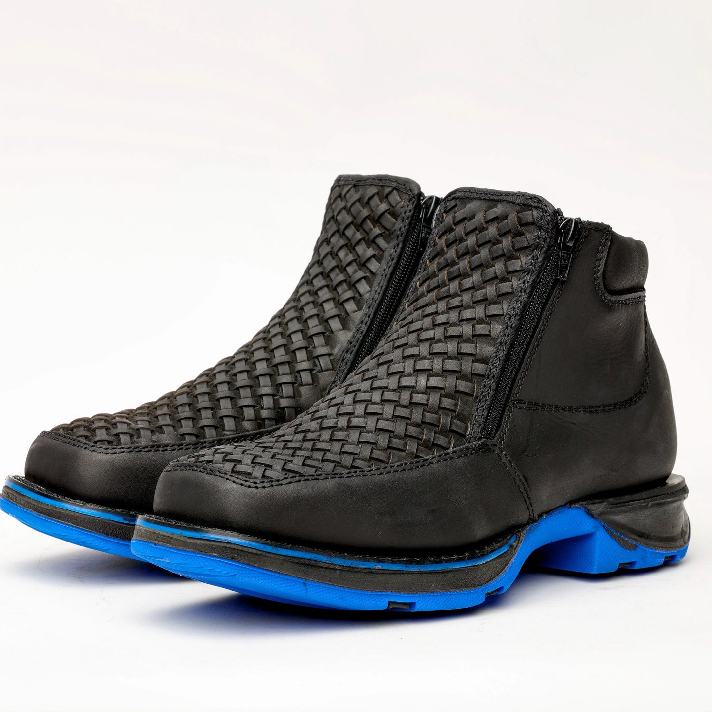Black Basketweave Leather Botin With Lightweight Soles - Square Toe