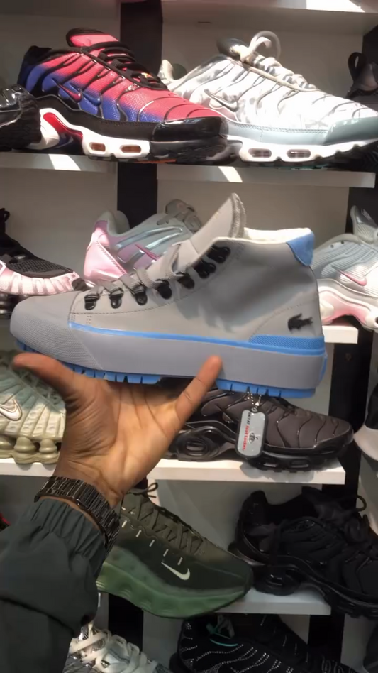 Grey Blue Court Style High-Top Sneakers